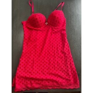 Marilyn Monroe Intimates Red Velvet Polka Dot Mesh Lace Slip Dress XL Lingerie